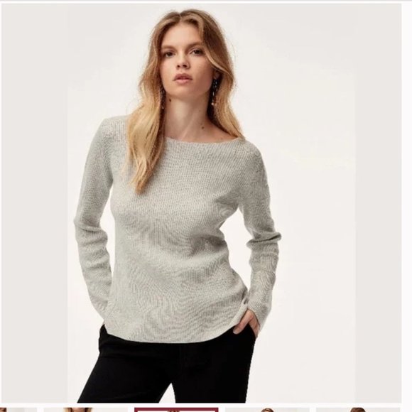 Aritzia Babaton Kitano Sweater Heathered linen wool blend cream grey sz m - Picture 2 of 11